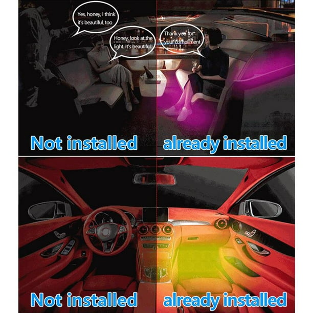 Luces LED interiores para coche 4 tiras Decoración multicolor inalámbrica  Decoración de bricolaje Lu Yotijar Luces interiores del coche