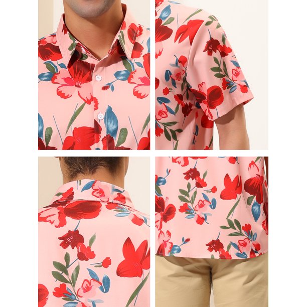 Camisa Botóns Hombres Flores Moda Azul Rojo Playa Fiesta T