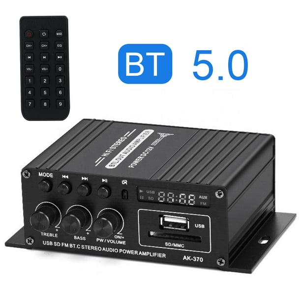 Amplificador Bluetooth AK-380 con función de control remoto, amplificador  Bluetooth 2.0 compatible con entrada Bluetooth/USB/AUX/RCA y función de