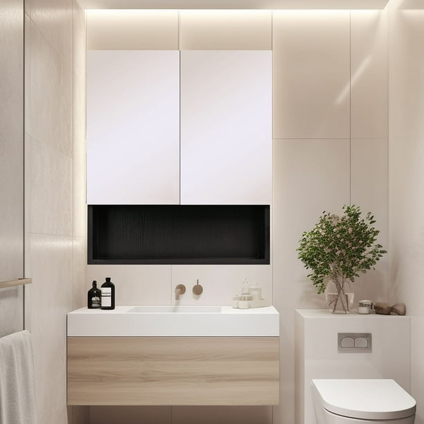 Mueble de baño con espejo para almacenar Baru Maderkit Color Blanco  Maderkit PM20011BN