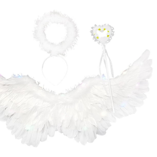 Skeleteen - Accesorio de disfraz de alas de ángel. Alas angelicales con  plumas blancas para disfraz de ángel y cupido, para adultos y niños