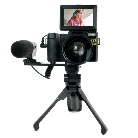 camara digital vak p01 lcd 3 48mp 4k tripie control microfono ext vak camara digital vlogs con tripié y micrófono