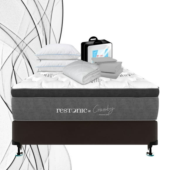 colchón elegance queen size  box  2 almohadas standar  complemento restonic antiestrés residencial