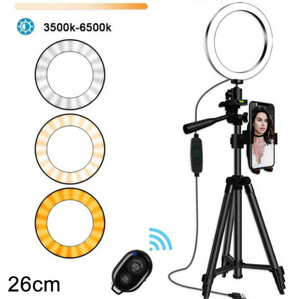 Anillo de luz para selfie de 6 pulgadas con trípode y soporte para teléfono  celular para maquillaje en vivo, mini anillo de cámara LED, lámpara de