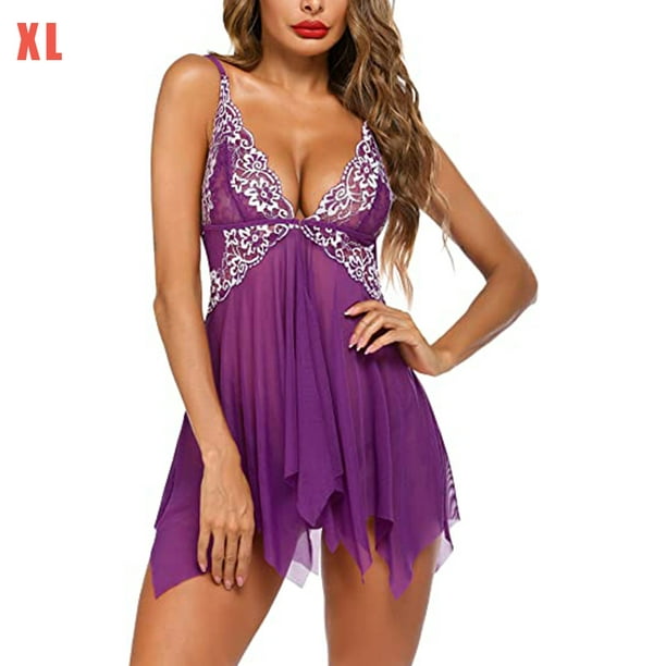 Camisón de perspectiva de vestido de ropa de dormir de encaje floral sexy mujer, púrpura, XL Speravity XX000215-20 | Bodega Aurrera en línea