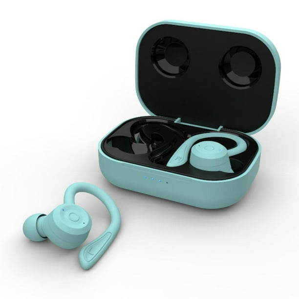 Auriculares inalámbricos azules sobre la oreja con ganchos para los oídos,  auriculares Bluetooth con gancho para la oreja, para entrenamiento, correr