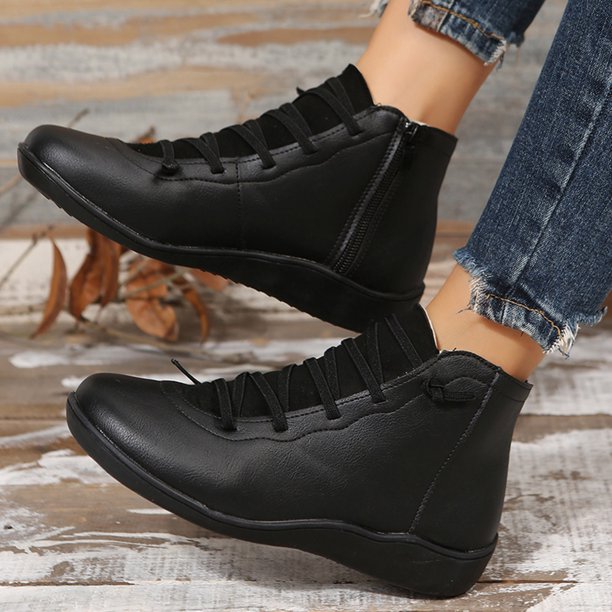 Botas planas con cremallera lateral gamuza sintética, Moda de Mujer