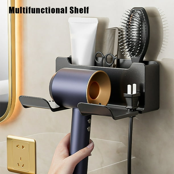 Colgador para secador de pelo montado en la pared, sin taladro, organizador  de herramientas para el cabello, accesorios de baño