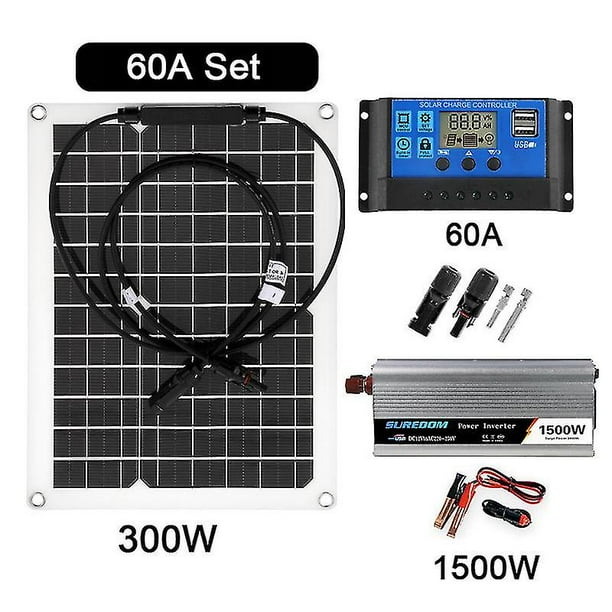  DISPRA Kit de sistema solar, kit solar completo de 6000 W,  panel solar de 18 W, 12 V, controlador de carga solar de 30 A, kit completo  de panel solar con