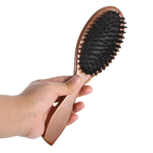 Cepillo de pelo de cerdas de jabalí natural, peine de masaje antiestático  para el cuero cabelludo, cepillo de pelo de madera ovalado, mango de madera