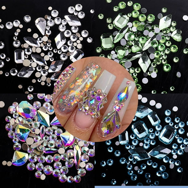 Juego de diamantes de imitación para uñas, arte de uñas, gemas,  manualidades, cristales de cristal, juego de decoraciones de diamantes de  imitación Ab