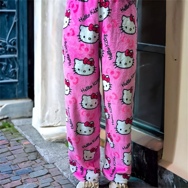 Sanrio Hello Kitty Pajamas Pants Halloween Flannel Home Pants Autumn  Trousers