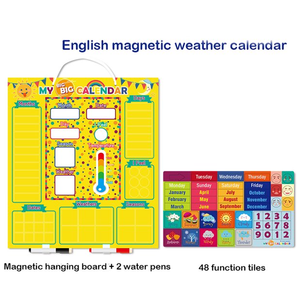 ZazzyKid Calendario magnético y tabla meteorológica para niños, calendario  diario preescolar de aprendizaje para días de la semana, meses, clima y