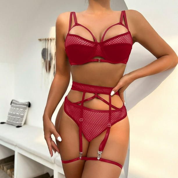 Gibobby Ropa sexy de mujer para sexo Lenceria Sexy Mujer Bikini Push Up  Bustier Top + Braga Alta G String Clubwear Conjunto de Lencería(Rojo, CH)