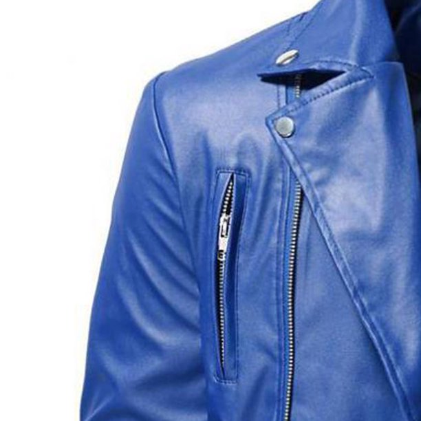 Chaqueta Cuero Hombres - Chaqueta De Cuero De Solapa Azul Chaqueta De Cuero  De Motocicleta Corta De Moda Slim-Fit Suave - Chaqueta De Hombre Retro  Chaqueta De Cuero Casual Biker Manga Larga