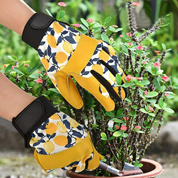 Guantes de jardinería para mujer, guantes de trabajo de cuero de vacuno,  guantes de jardín a prueba de espinas para mujer, guantes de jardín y  trabajo
