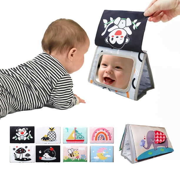 Espejo y Libro Sensorial para Bebe - Libro de Texturas para Bebe - Juguetes  Sensoriales - Juguetes para Bebe de 0 a 6 meses - Libro de Tela para Niños  - Estimulación Temprana para Bebe