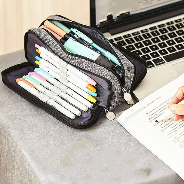 Estuche grande para lápices, estuche duradero para bolígrafos con gran  capacidad, bolsa de papelería portátil minimalista con asa para escuela