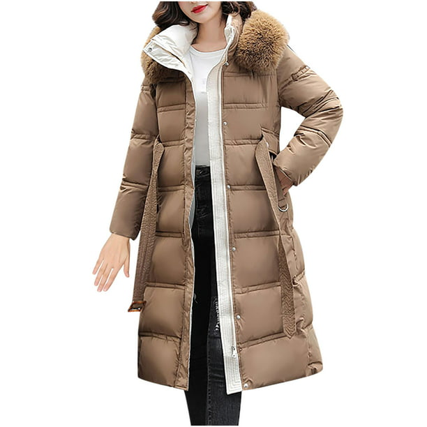 Abrigo largo cálido para mujer Sudadera con capucha Chaqueta de cuello  Parkas de invierno delgadas A Fridja po591