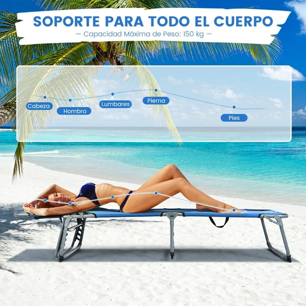 ▷🥇 distribuidor tumbona playa cama acero con bolsillo beige reclinable 3  posiciones