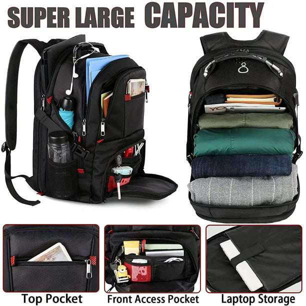 Mochila para hombre, mochila de viaje de gran tamaño de 50 L con puerto de  carga USB, mochila escolar de negocios compatible con TSA para computadora  portátil de 17, color negro Zhivalor