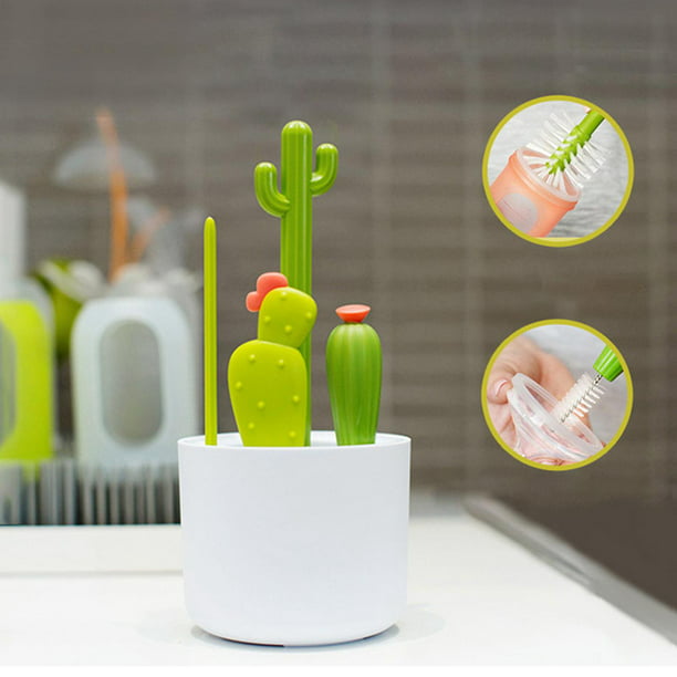 Boon - Juego de 4 cepillos en forma de cactus para limpiar biberones, color  verde
