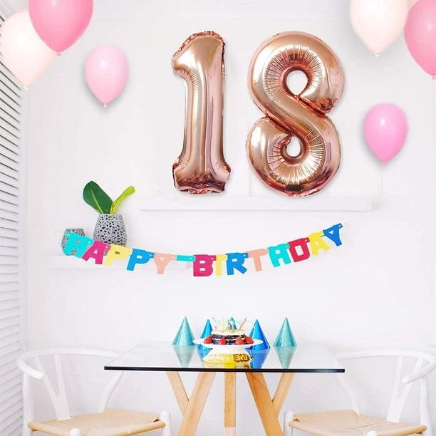 Decoración de cumpleaños de 18 años, globos de fiesta Globos con números de 18  años para decoración de fiesta de cumpleaños de 18 años de boda Globos de  helio (oro rosa 18)