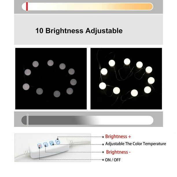 Luz de Maquillaje Luces de Espejo de Tocador de Portátiles con Bombillas  LED Brillo de 3 Modos de Color para Iluminación de Espejo - 10 bulbos 10  bombillas Baoblaze luces de espejo