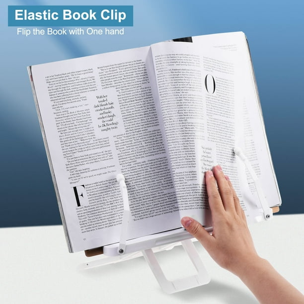 Soporte para libros de lectura ajustable para libros de texto, soporte  ergonómico para libros de cama para leer con clips de papel, soporte de  libro