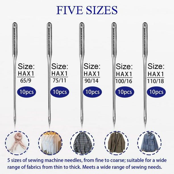 50 agujas para máquina de coser bordadas, tamaño 75/11, agujas de coser  para el hogar para máquina de coser Brother, 1