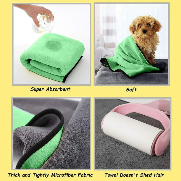Juego de toallas para secar perros con toallas grandes de felpilla súper  absorbentes, cepillo de baño para mascotas, toallas de microfibra de secado