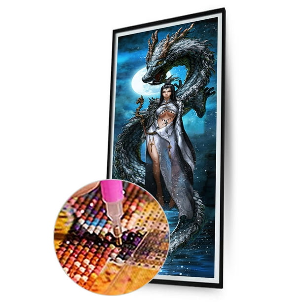 Cuadros Decorativos Kits de pintura de diamantes 5D DIY Dragon and Goddess  Full Square Drill Wall Decor Art Tmvgtek embutido en tela