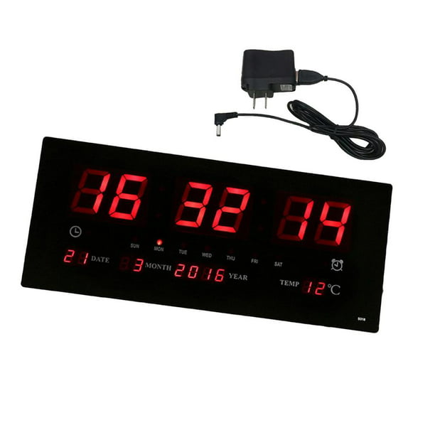 Reloj despertador de pared LED grande electrónico de 17 pulgadas,  temperatura del calendario, tiempo de 24 horas, termómetro interior,  medidor Zulema Reloj de pared digital