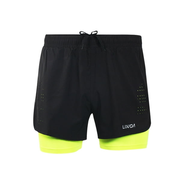 Lixada Pantalones cortos para correr 2 en 1 para hombre Entrenamiento  activo transpirable de secado yeacher