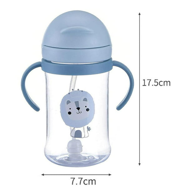 Vaso para bebé con pajita de 12 a 18 meses, taza para beber con bola pesada  para niños pequeños con asa, botella de agua para niños de 8 onzas (azul)