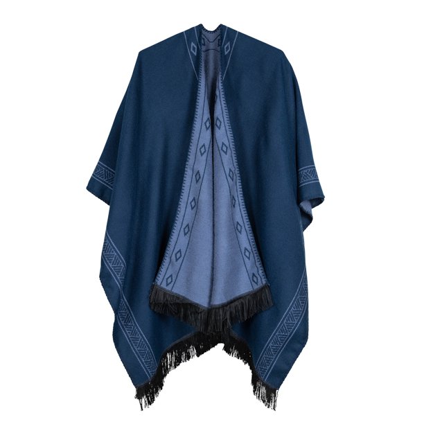 Poncho tejida con flecos, ropa de mujer, capa de invierno de otoño