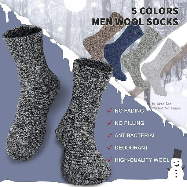 5 pares de calcetines de lana para hombre, calcetines de invierno gruesos y  cálidos, calcetines de senderismo de lana suave, calcetines casuales para