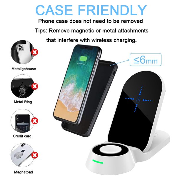 Estaci n de carga inal mbrica plegable 3 en 1 compatible con tel fono m vil Apple Watch auriculares Bluetooth Cargador r pido inal mbrico