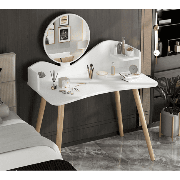 Moderna mesa de tocador minimalista con espejo, muebles de dormitorio,  cosméticos, tocador, regalo para niñas y mujeres, sin taburete (color  blanco