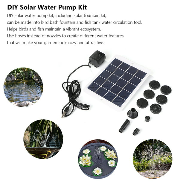 Bomba de fuente solar de 5W 5V con 9 boquillas Kit de bombas de agua solares  para jardín