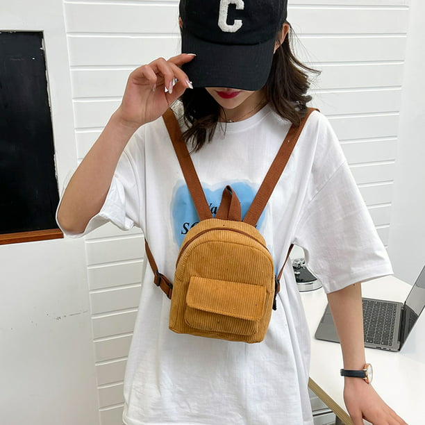 Bolso Mini mochila de moda para mujer, mochilas pequeñas sólidas de pana,  mochilas de viaje Retro Ndcxsfigh