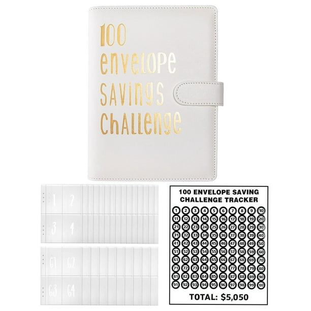  Kit de desafío de ahorro de dinero de 100 sobres, 100 sobres, 9  colores, 1 caja de almacenamiento, 1 planificador, 1 etiqueta, sobres de  papel, ahorro de desafío, ahorra 5050 dólares