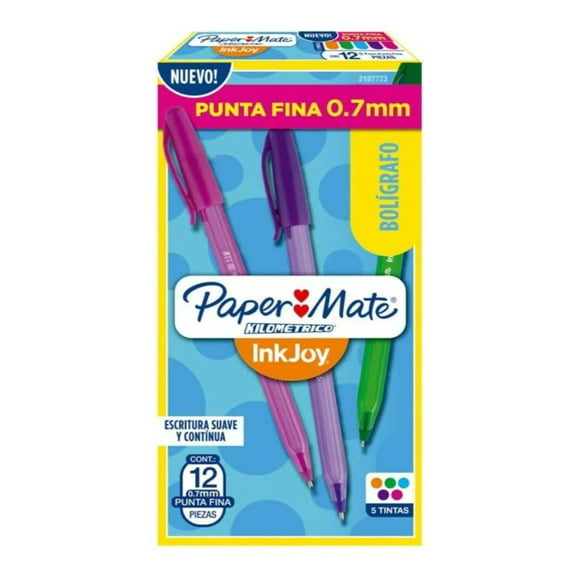 plumas paper mate punta fina colores surtido cja con 12 pzas paper mate unisex