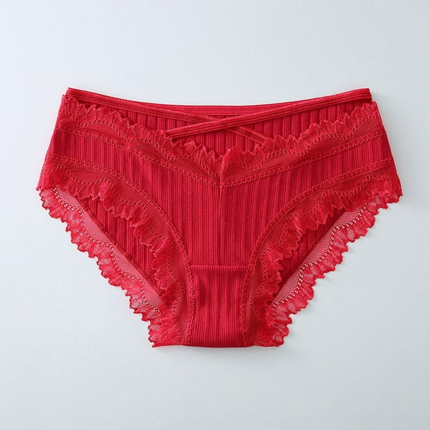 Gibobby Ropa Interior para Mujer Bragas algodón cintura media tamaño, parte  inferior algodón, ropa interior mujer color sólido（Rojo， M)