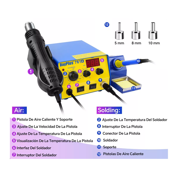 Estación De Soldar 750w Pistola De Calor Y Cautín 2 En 1
