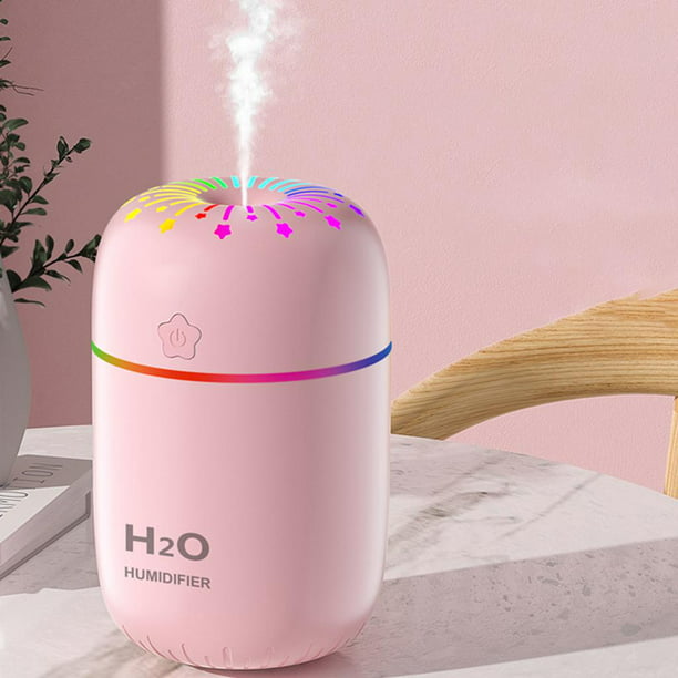 Mini humidificador, humidificador portátil con luces de 7 colores, humidificador  pequeño de 300 ml para bebés, oficina, dormitorio, dormitorios bebé rosa