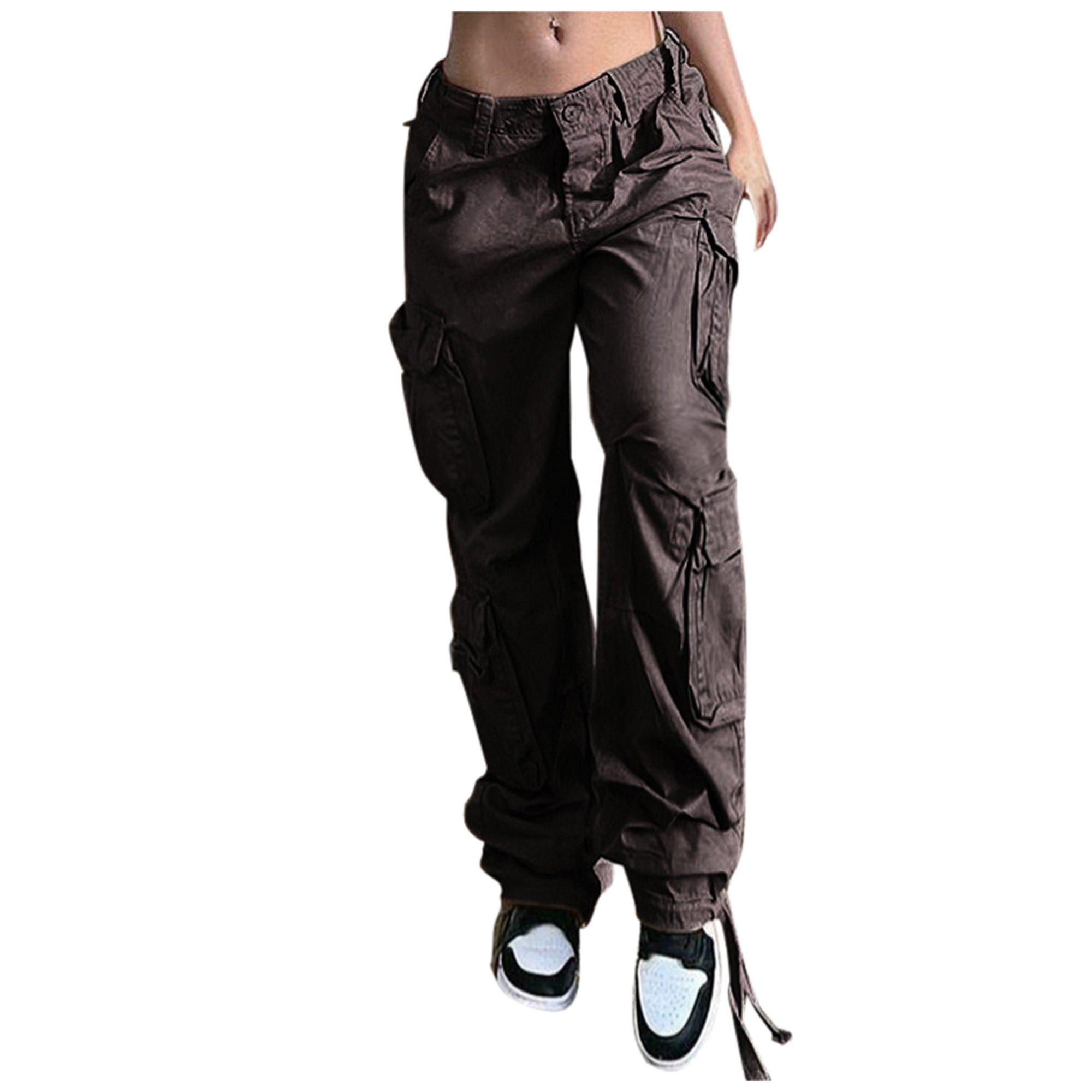 Puntoco, pantalones holgados de cintura baja para mujer, pantalones Jogger  de bolsillo sueltos, ropa de calle Hippie Punk, pantalones vaqueros sólidos