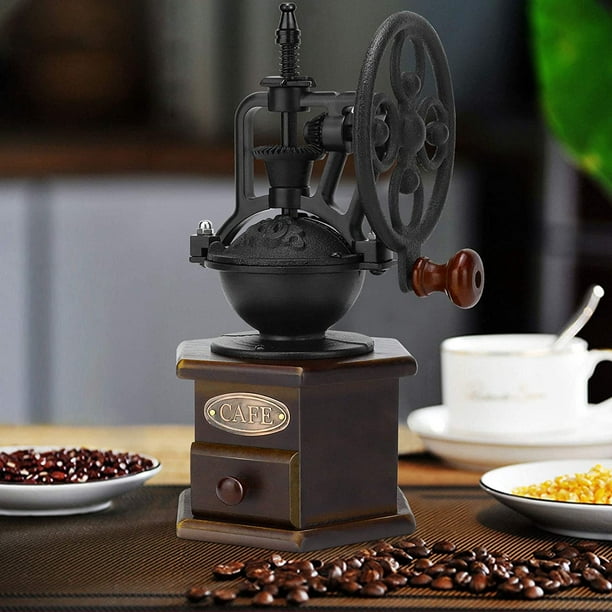 MOON-1 Molinillo de café manual de hierro fundido antiguo con configuración  de molienda y cajón de captura, 4.724 x 4.724 x 10.236 in