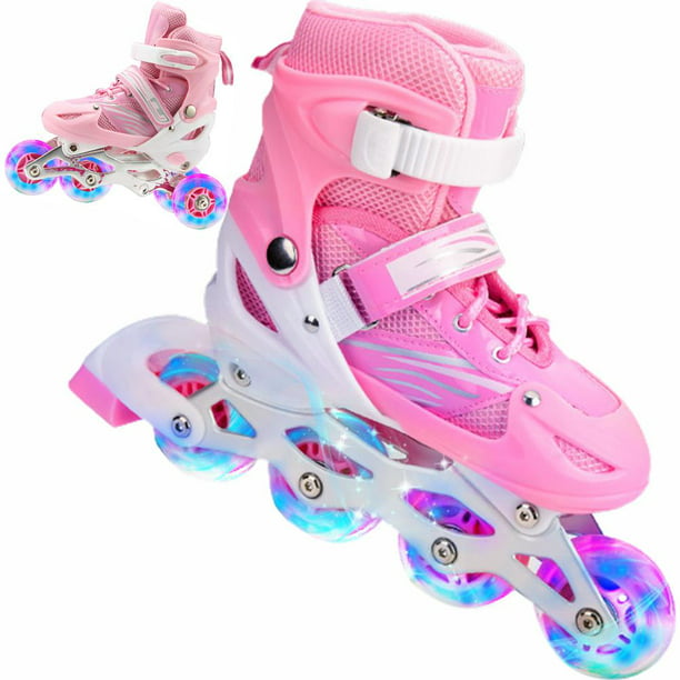 Patines de ruedas para niños de 6 a 12 años, patines de 4 ruedas para  niñas, tamaño ajustable y con luces flash, patines para niños de edades,  patines
