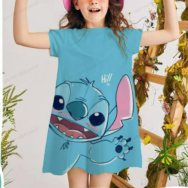 2-8 Y niñas Disney Stitch vestidos estampados niños vestido manga corta traje niña princesa vestido verano niños Dress4T Gao Jinjia LED | Walmart en línea